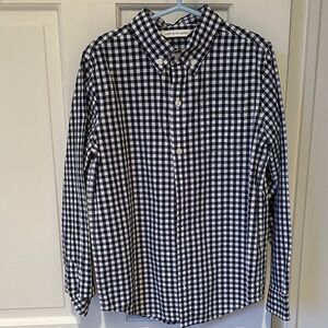 Janie and Jack, navy blue and white check button down, size 8